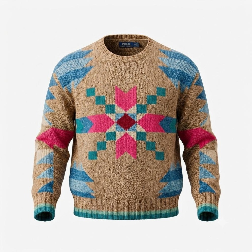 NWT Polo Ralph Lauren Aztec Flower Intarsia Sweater XXL Beige Multicolor Rare